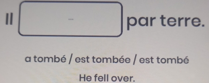 ll(-)po r terre. □  1
a tombé / est tombée / est tombé
He fell over.