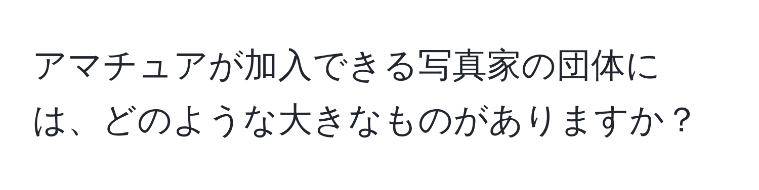 アマチュアが加入できる写真家の団体には、どのような大きなものがありますか？