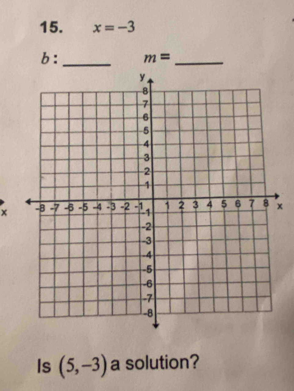 x=-3
b:_ 
_ m=
x
Is (5,-3) a solution?