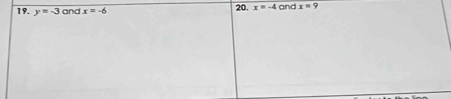 y=-3 and x=-6 20. x=-4 and x=9