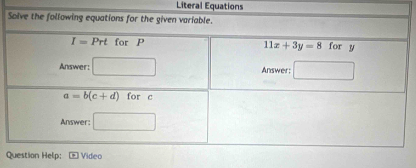 Literal Equations