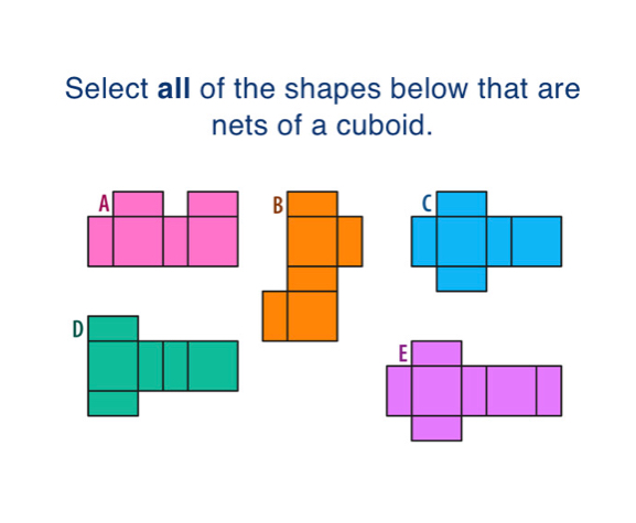 Select all of the shapes below that are
nets of a cuboid.