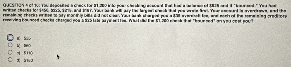 Solved: of 10: You deposited a check for $1,200 into your checking ...