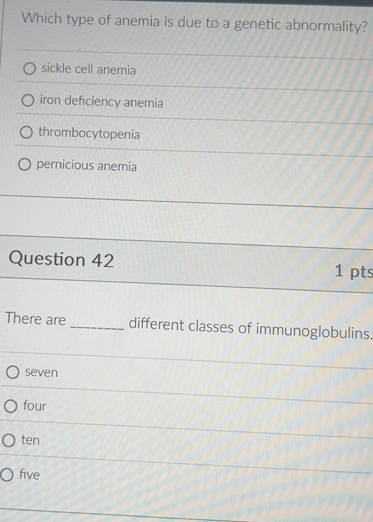 Solved: Which type of anemia is due to a genetic abnormality? sickle ...
