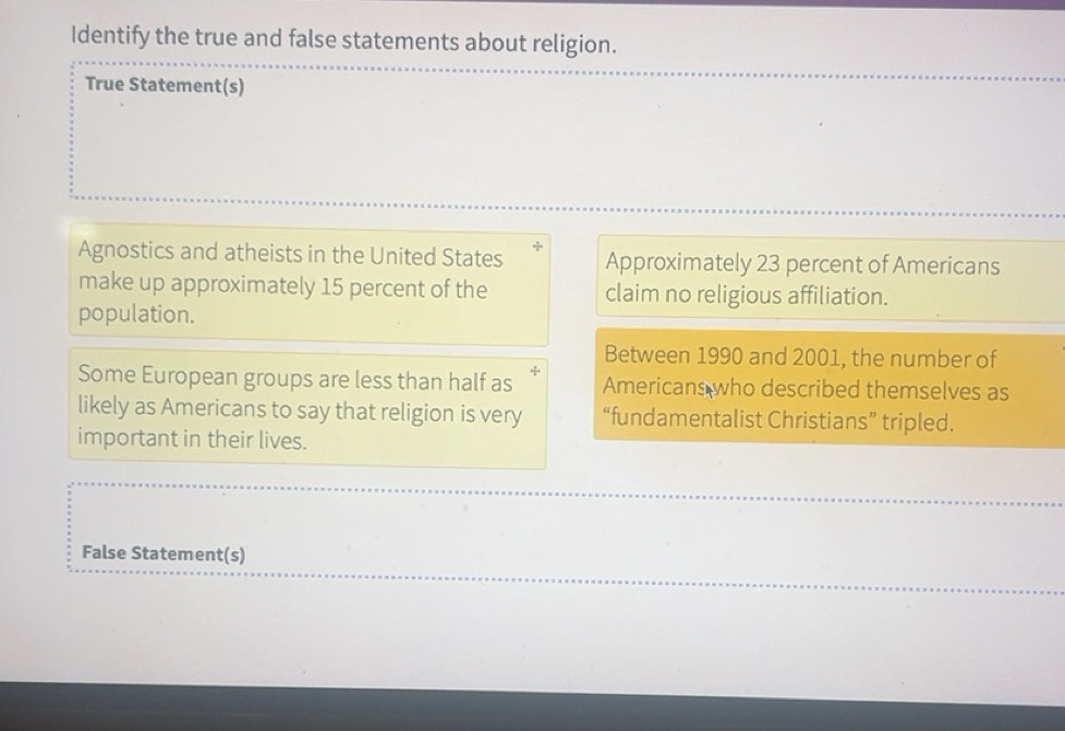 Solved: Identify the true and false statements about religion. True ...