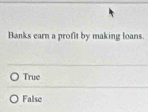 Banks earn a profit by making loans.
True
False