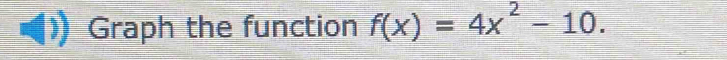 Graph the function f(x)=4x^2-10.