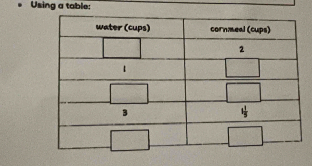 Using a table: