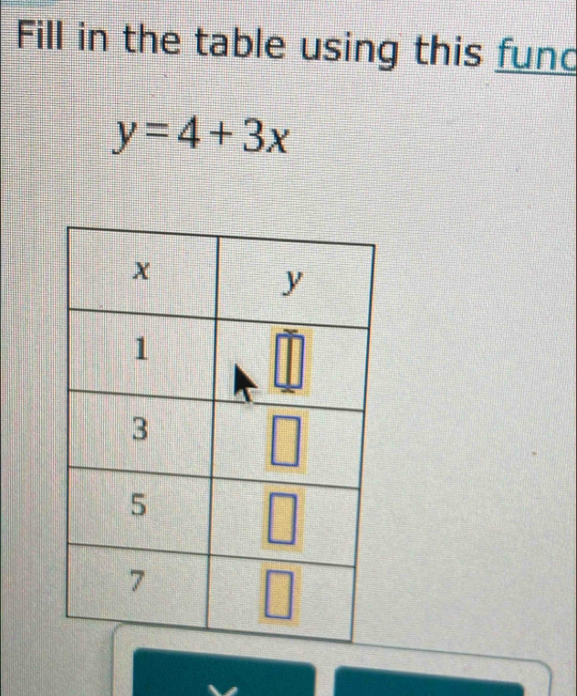 Fill in the table using this fund
y=4+3x