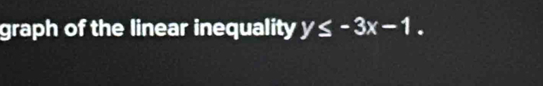 graph of the linear inequality y≤ -3x-1.