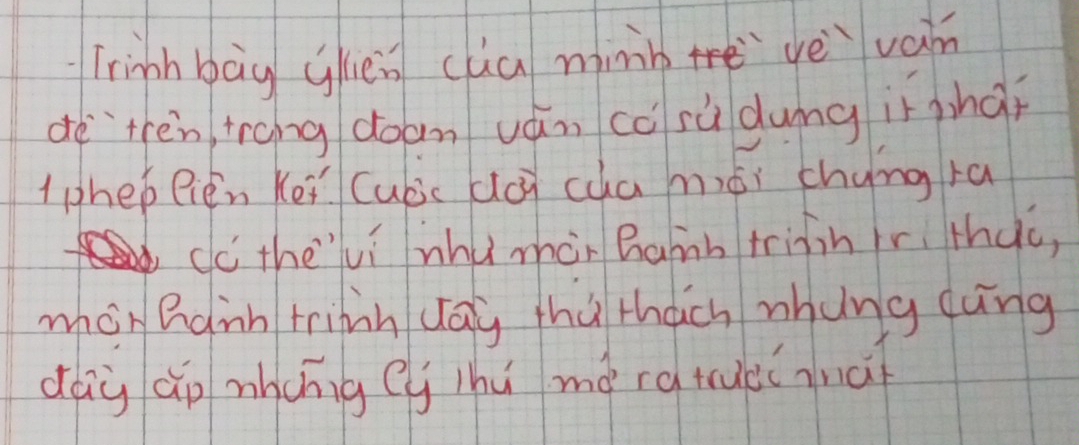 Trinh bāg glièn càu minh`yè ván 
de`èn trong doam uán co sù dung iì zhài 
iphepRién Kei cubic uōi cua méi chyng ra 
dó theví nhu màn Bain trifin ir. thuc, 
màn Bàin trinn uāù thú thách nhíng gàng 
dáà ào mhōnng Cg lhú mǒ ro tuei nnà