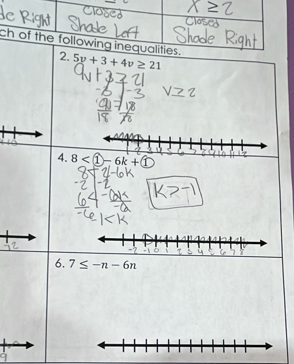 5v+3+4v≥ 21
4. 
6. 7≤ -n-6n