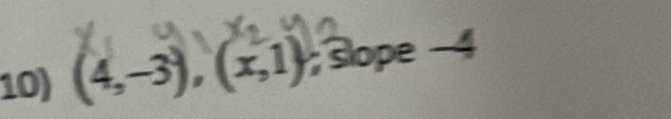 (4,-3),(x,1); slope -4