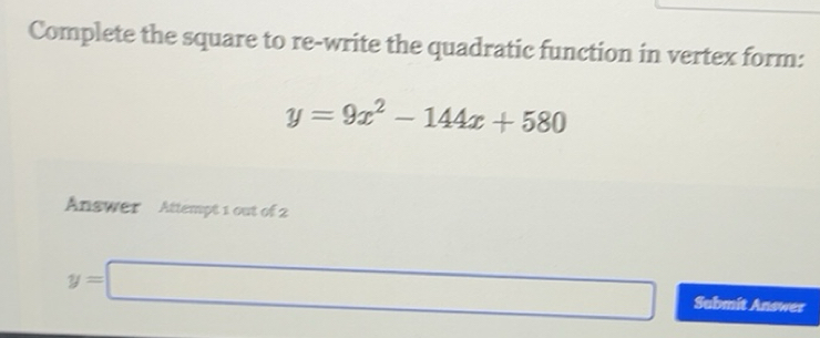 Résolu :Complete the square to re-write the quadratic function in ...