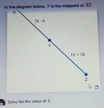 overline XZ.
Solve for the value of k.