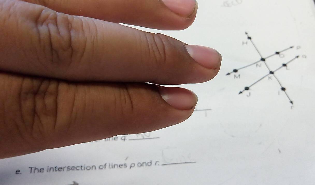 ne q 
_ 
e. The intersection of lines ρ and r. 
_