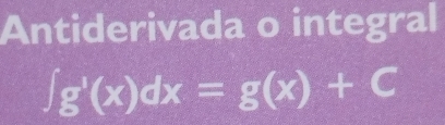 Antiderivada o integral
∈t g'(x)dx=g(x)+C