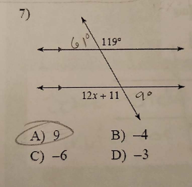 A) 9 B) -4
C) -6 D) -3