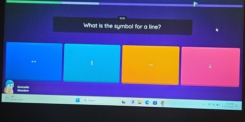 What is the symbol for a line? 
← 
1 
Hostly Qualy Q、Seuich
13,97/2024 Tái Fu