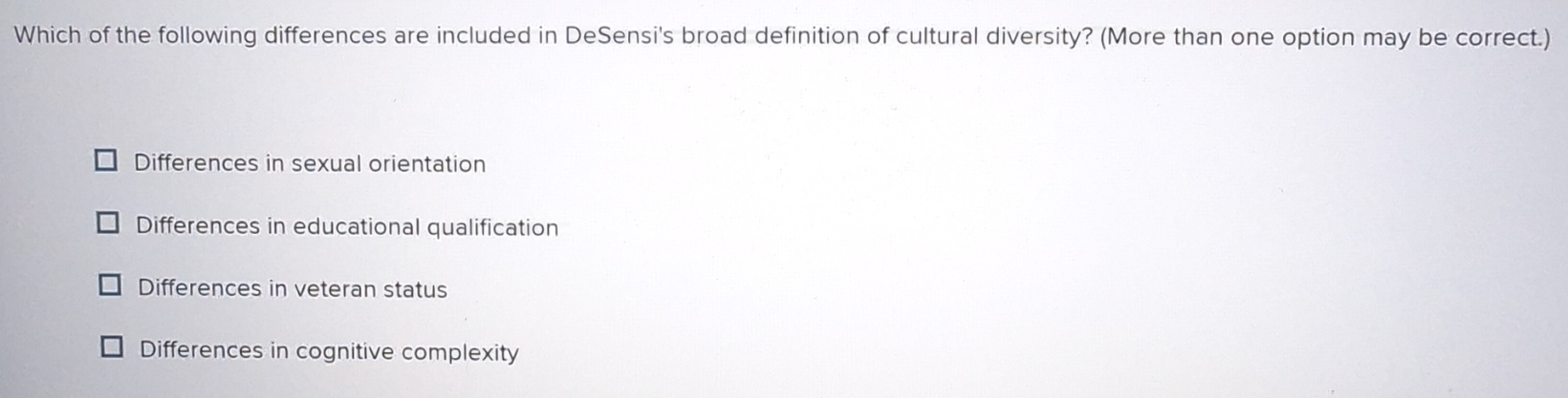 Solved: Which of the following differences are included in DeSensi's ...