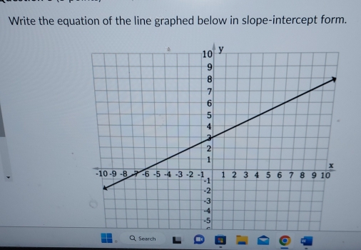 Write the equation of the line graphed below in slope-intercept form. 
Search