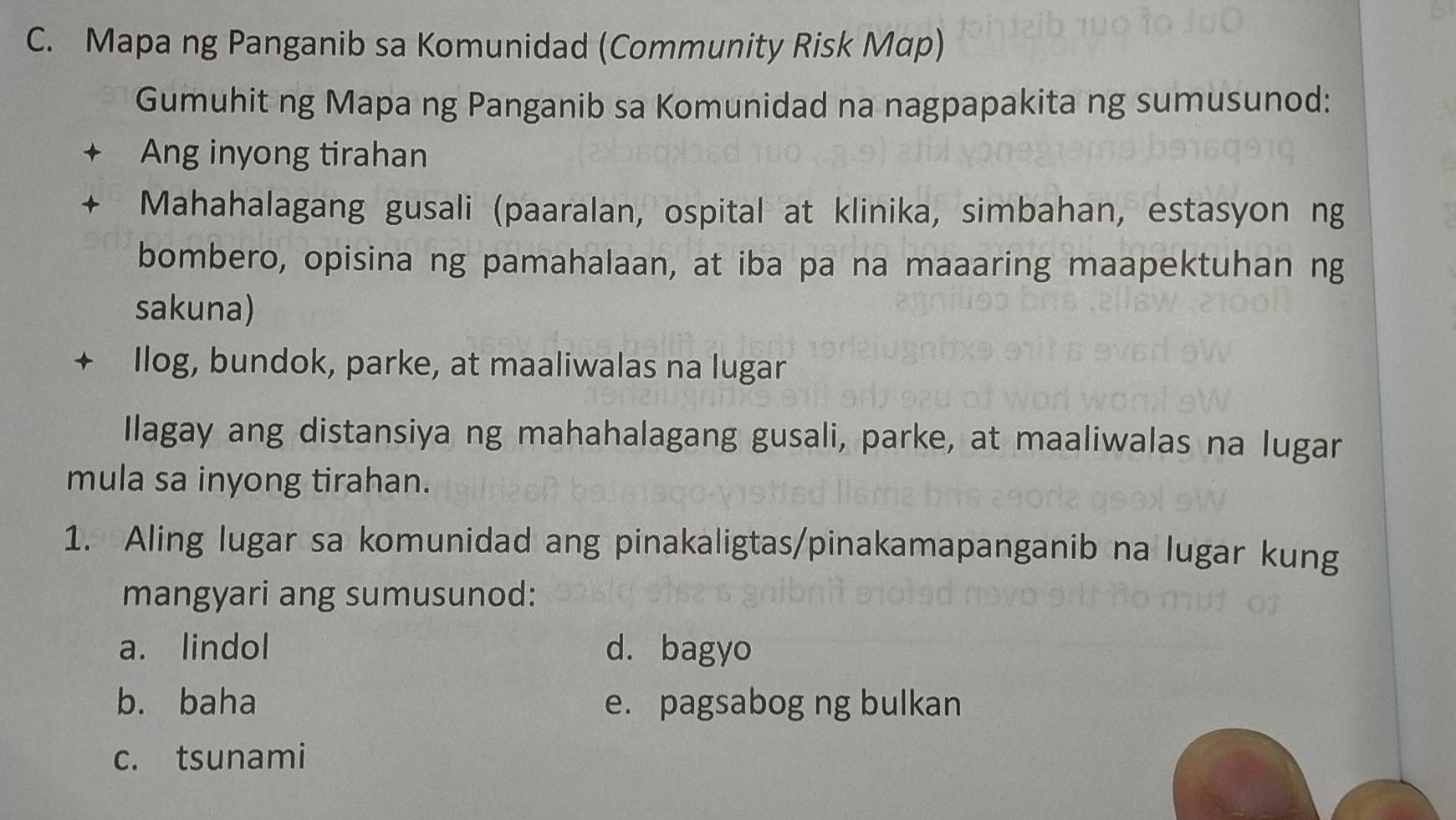 Solved: Mapa ng Panganib sa Komunidad (Community Risk Mαp) Gumuhit ng ...