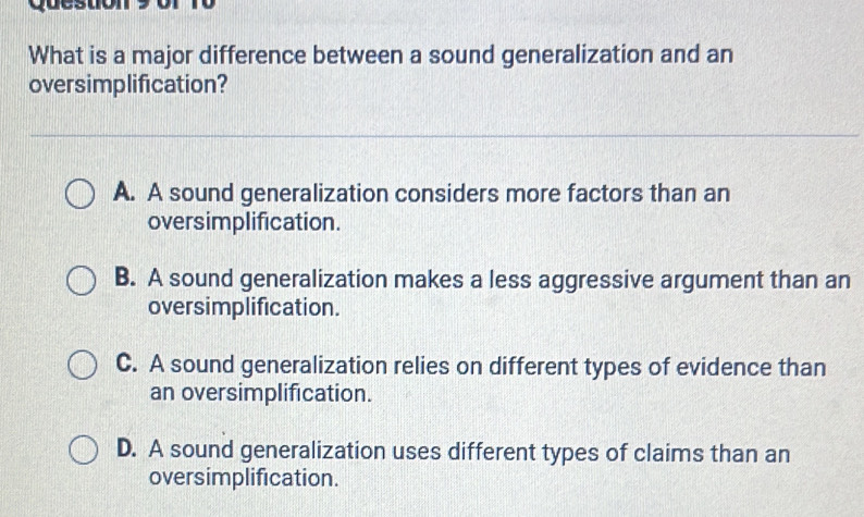 Solved: What is a major difference between a sound generalization and ...