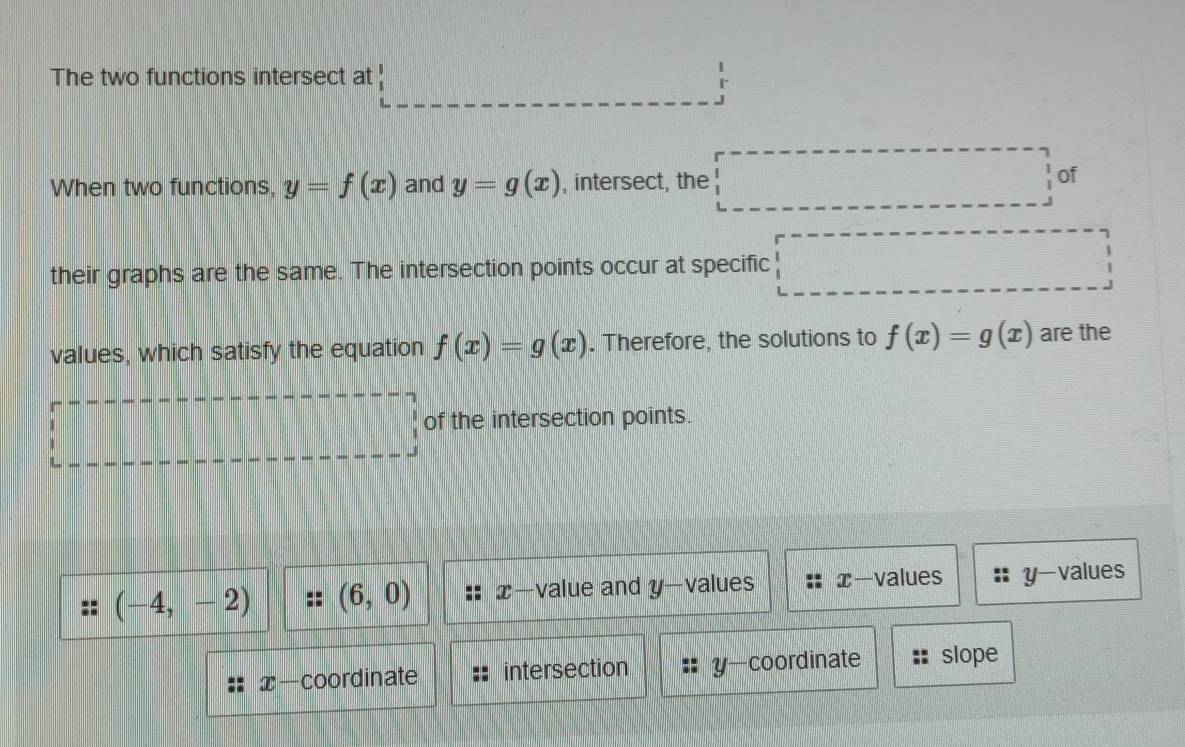 Solved: The two functions intersect at 1/1 r frac When two functions, y ...