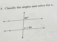 Classify the angles and solve for x.