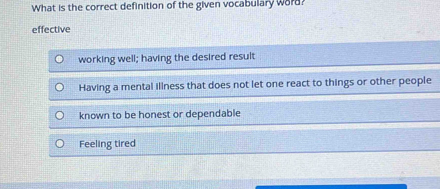 Solved: What is the correct definition of the given vocabulary word ...