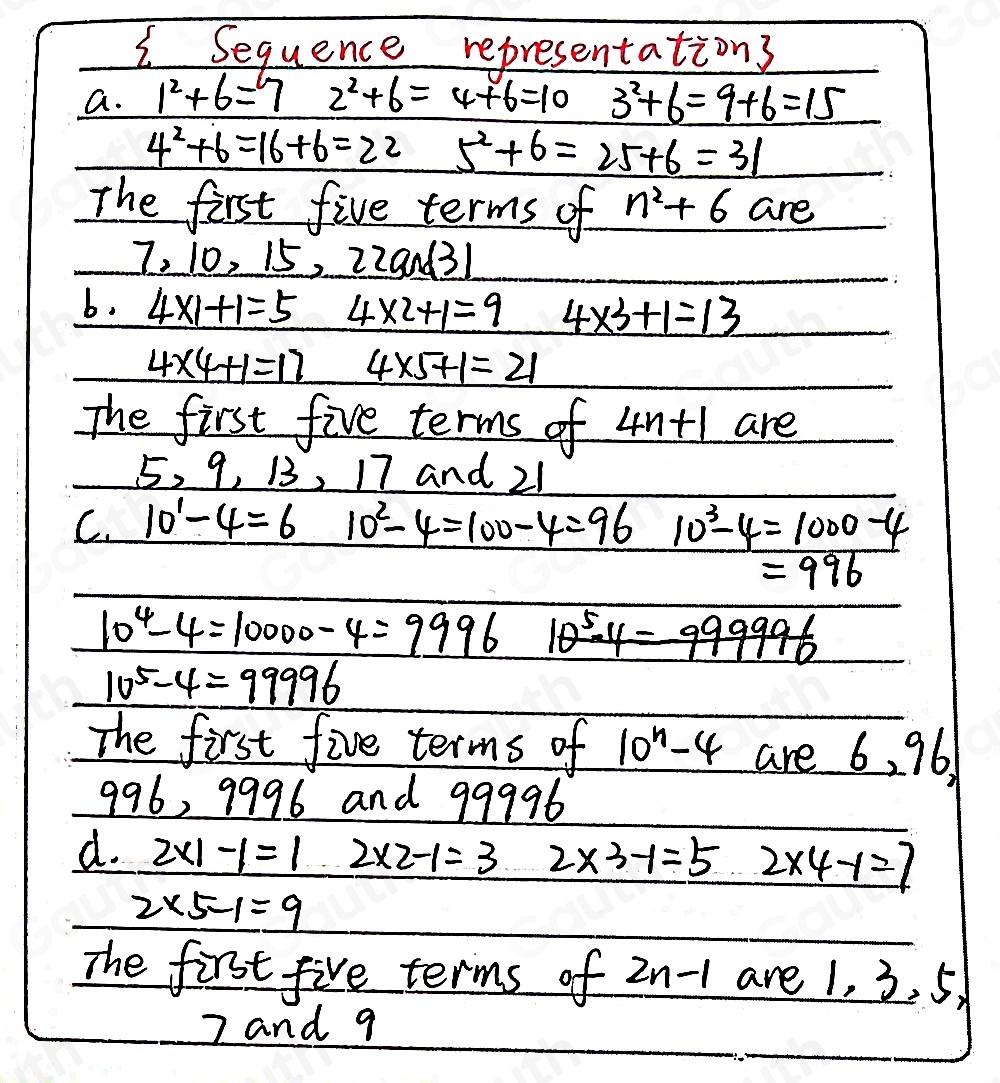 Solved: Find the first five terms in sequences with the following nth ...