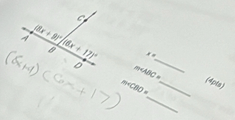 x=
m∠ ABC=
m∠ CBD= _
(4pts)
_