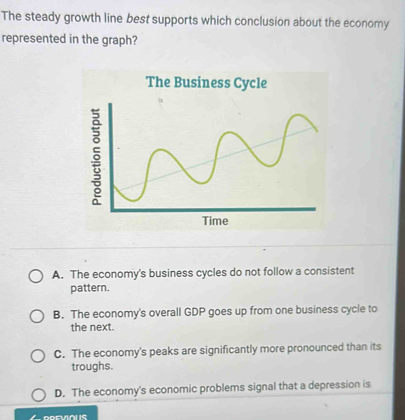 The steady growth line best supports which conclusion about the economy ...
