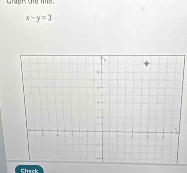 Graph the line.
x-y=3
Check