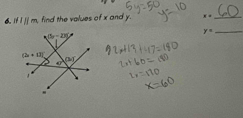 If l||m , find the values of x and y.
_ x=
_ y=