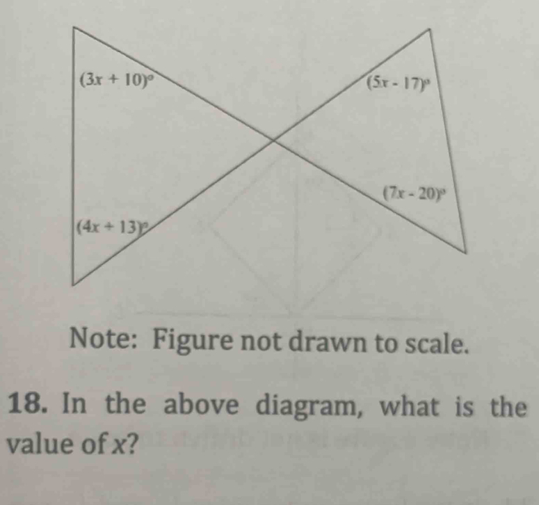 Note: Figure not drawn to scale.
18. In the above diagram, what is the
value of x?