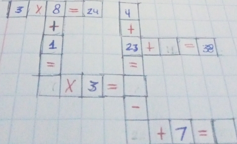 |3|* |8|=24 4 


1 
2 3+1=38
* 3=
+7=□