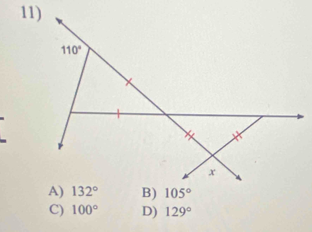 105°
C) 100° D) 129°