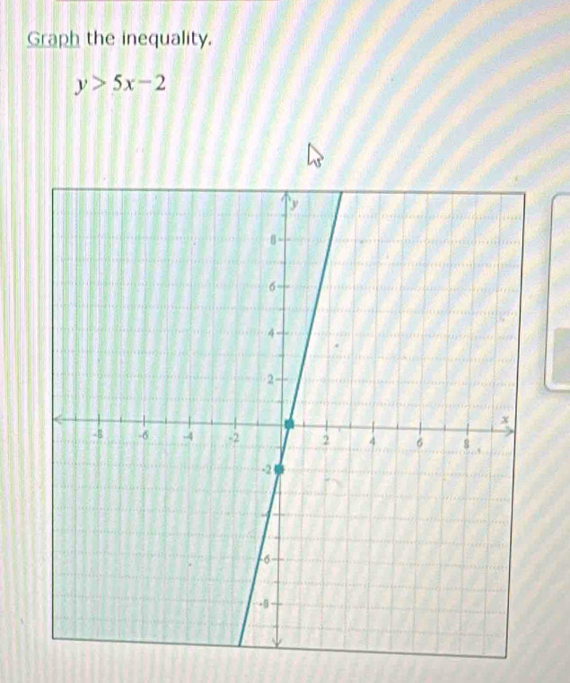 Graph the inequality.
y>5x-2