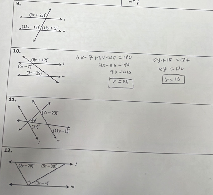 (8y+17)^circ 
1
(6x-7)^circ 
(3x-29)^circ 
m
12.