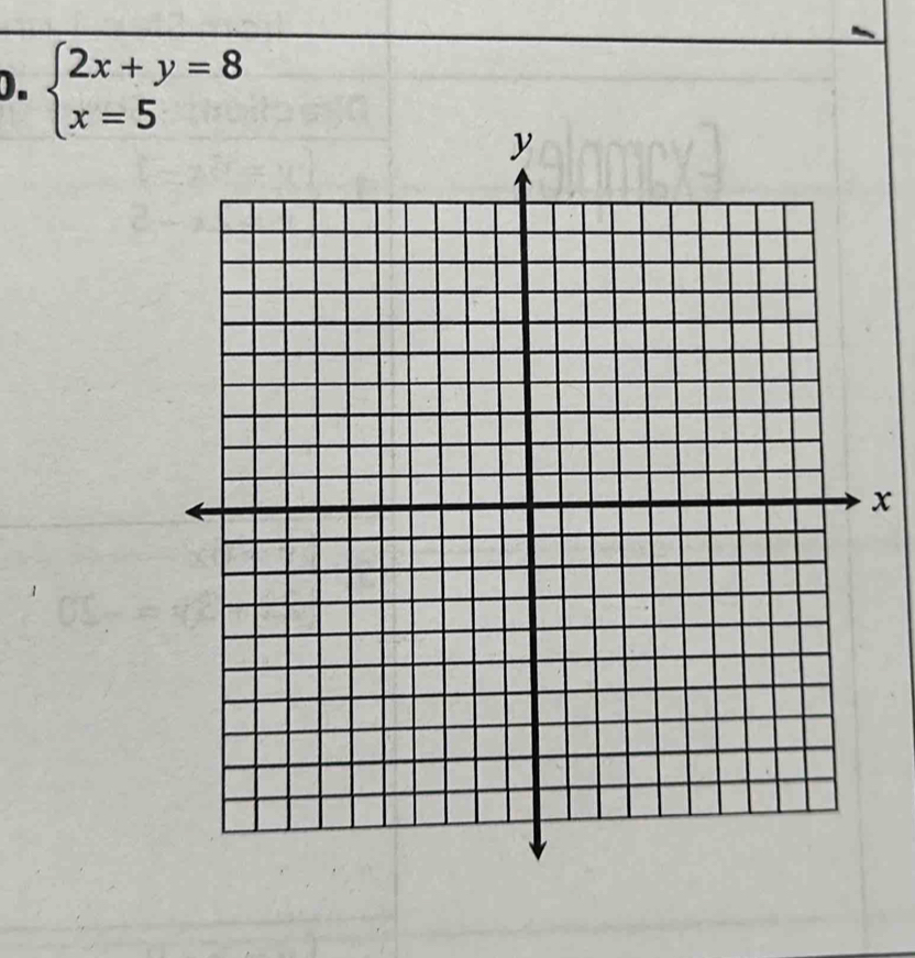 beginarrayl 2x+y=8 x=5endarray.
x