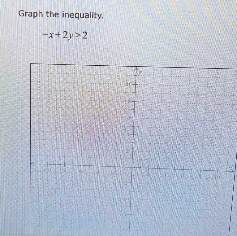 Graph the inequality.
-x+2y>2
+N