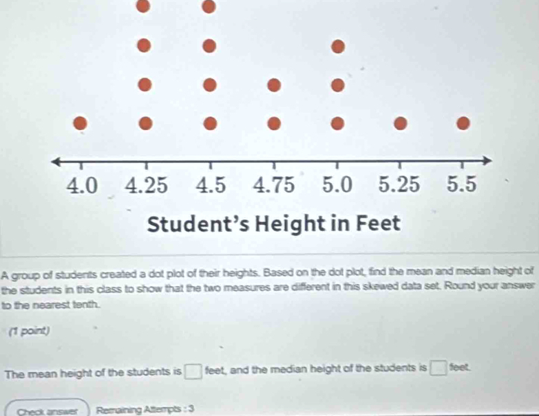 Solved: A group of students created a dot plot of their heights. Based ...