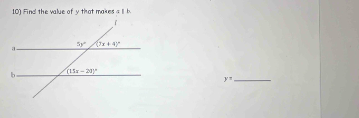 Find the value of y that makes a||b.
y= _