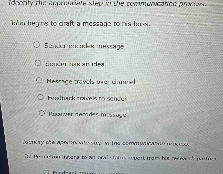 Solved: Identify the appropriate step in the communication process ...