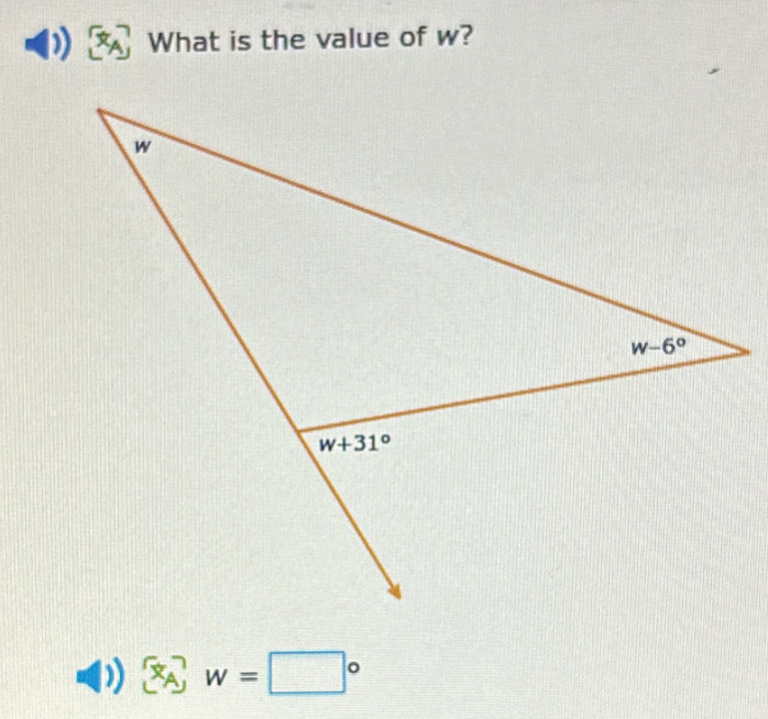 What is the value of w?
 x_A,w=□°