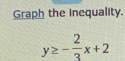 Graph the inequality.
y≥ - 2/3 x+2