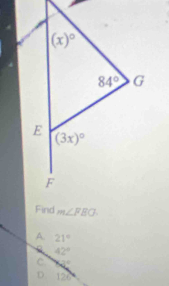 A. 21°
42°
C * 2°
D 126°