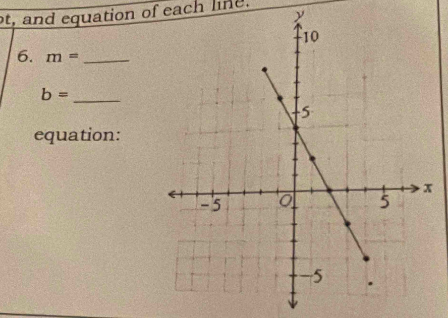 t, and equation of each line. 
6. m= _
b= _ 
equation: