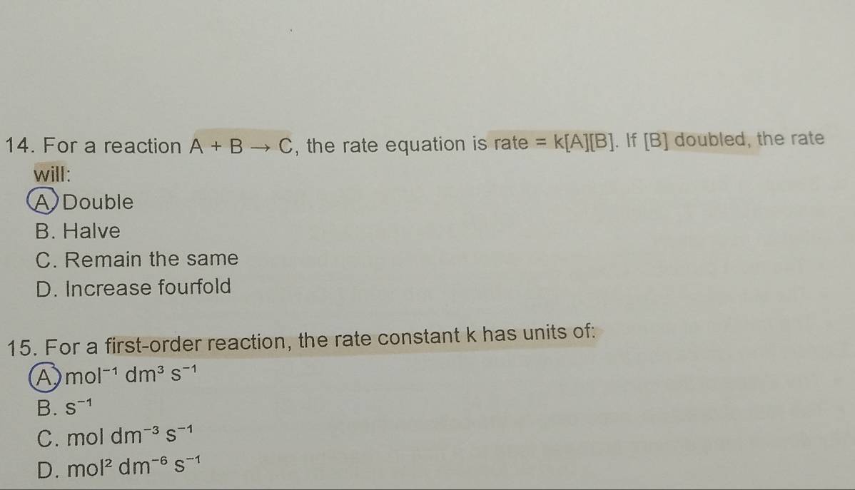Selesai:For a reaction A+Bto C , the rate equation is rate =k[A][B]. If ...
